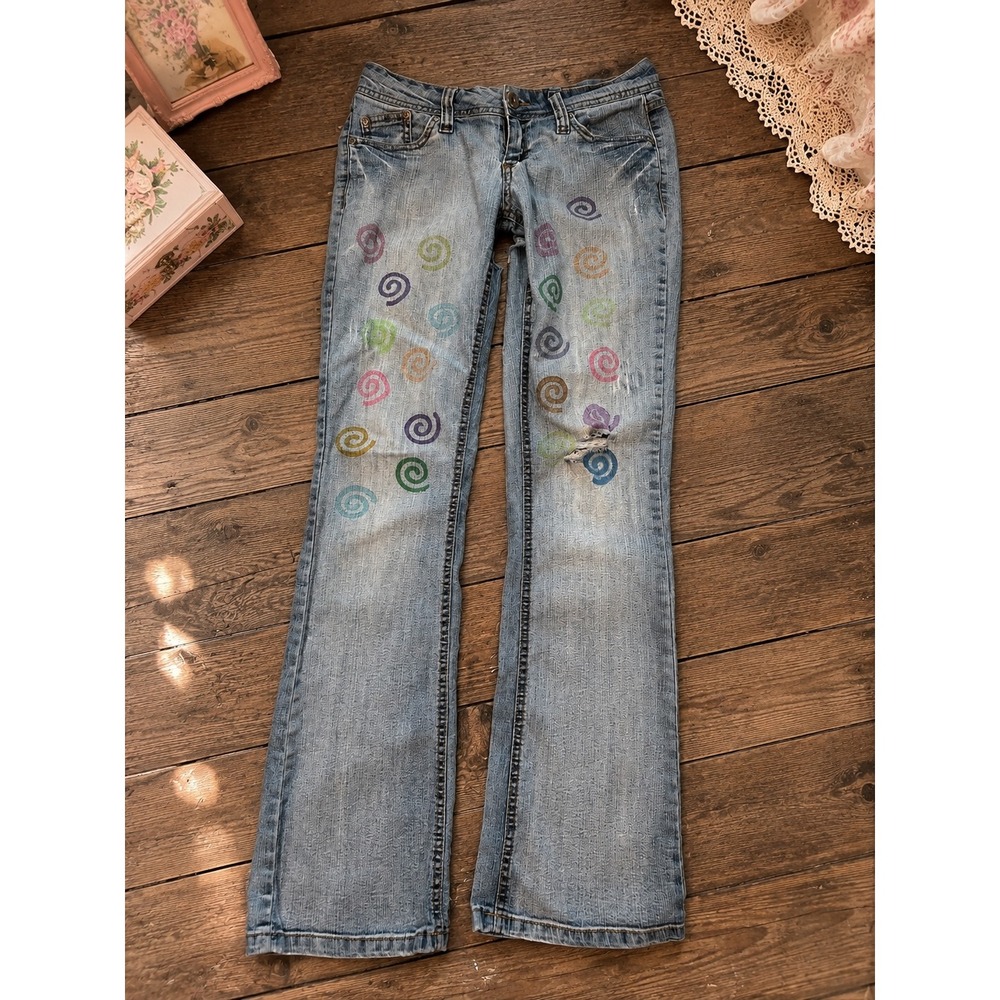 Y2K Low Rise Flare Jeans Distressed 3 2000s Indie Sleaze Retro‎ Boho Whimsical